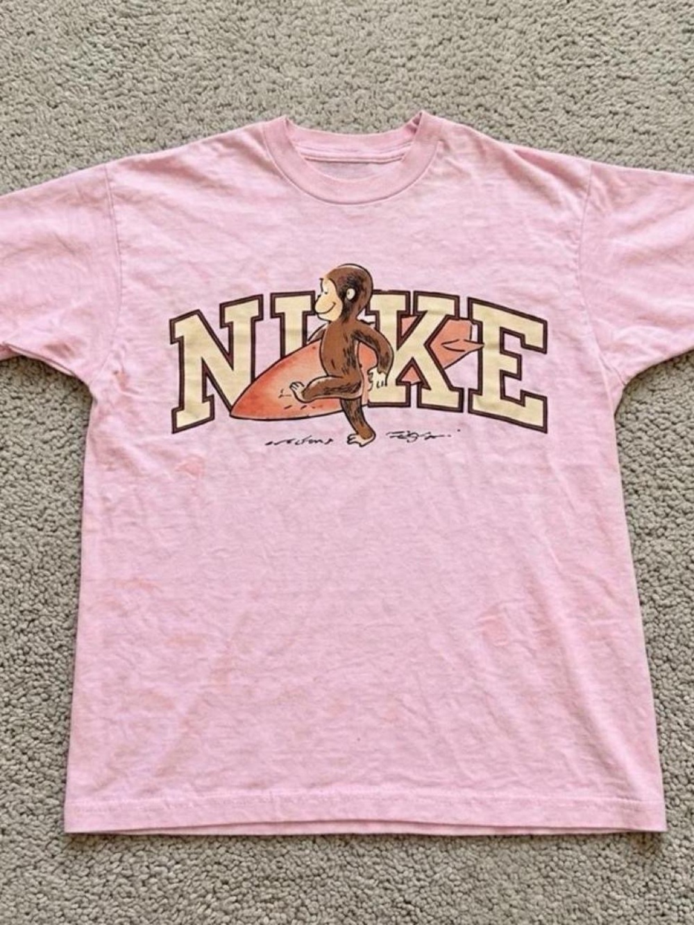 Gildan Pink Curious George Surf Graphic Tee